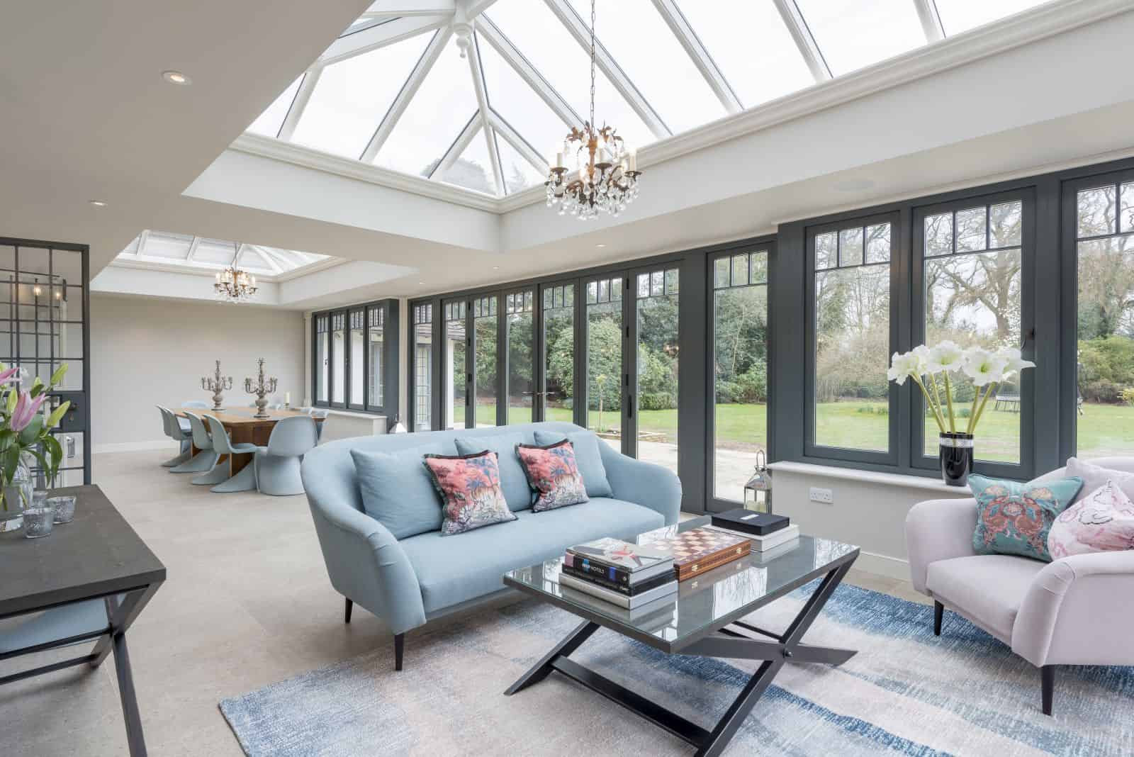 wooden orangery living room