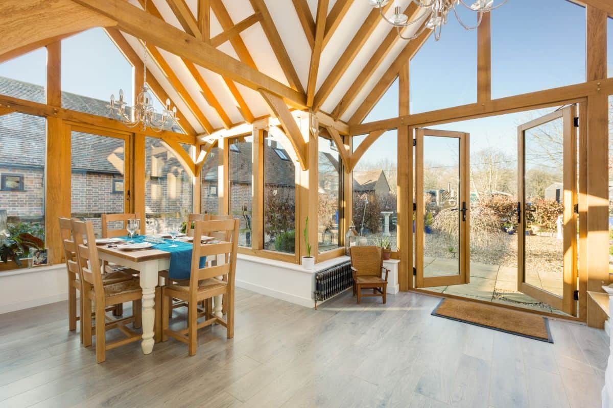 oak framed garden room interior