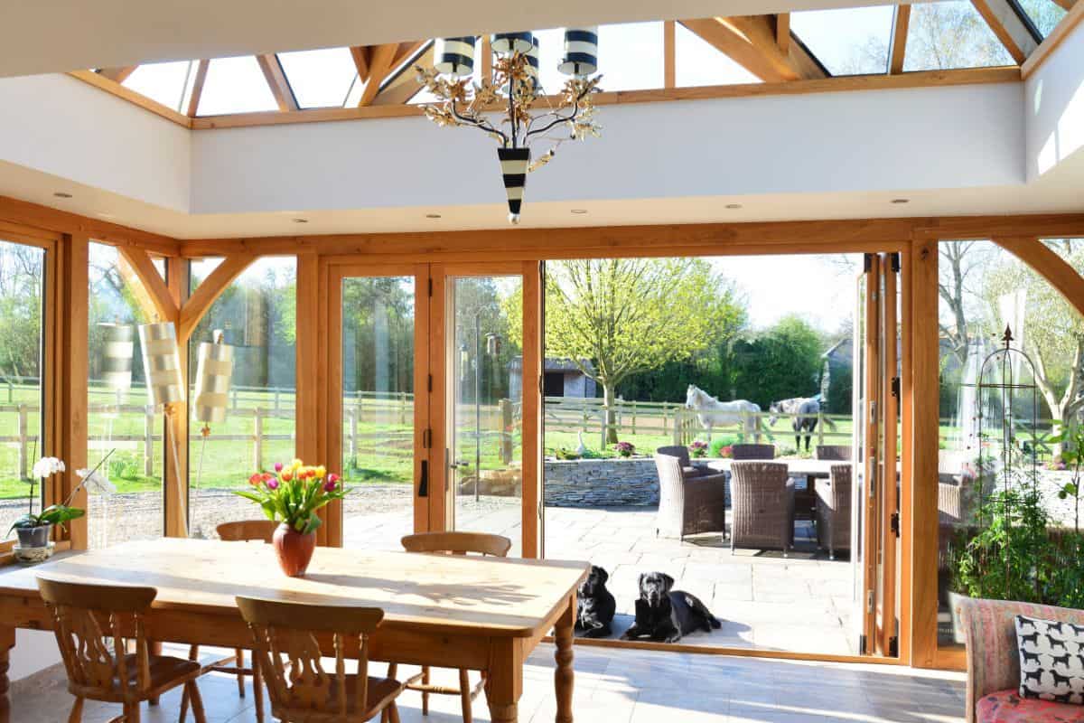 oak orangery interior bi-folds