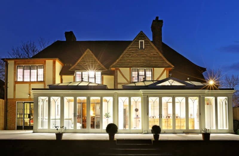 orangery kitchen extension evening