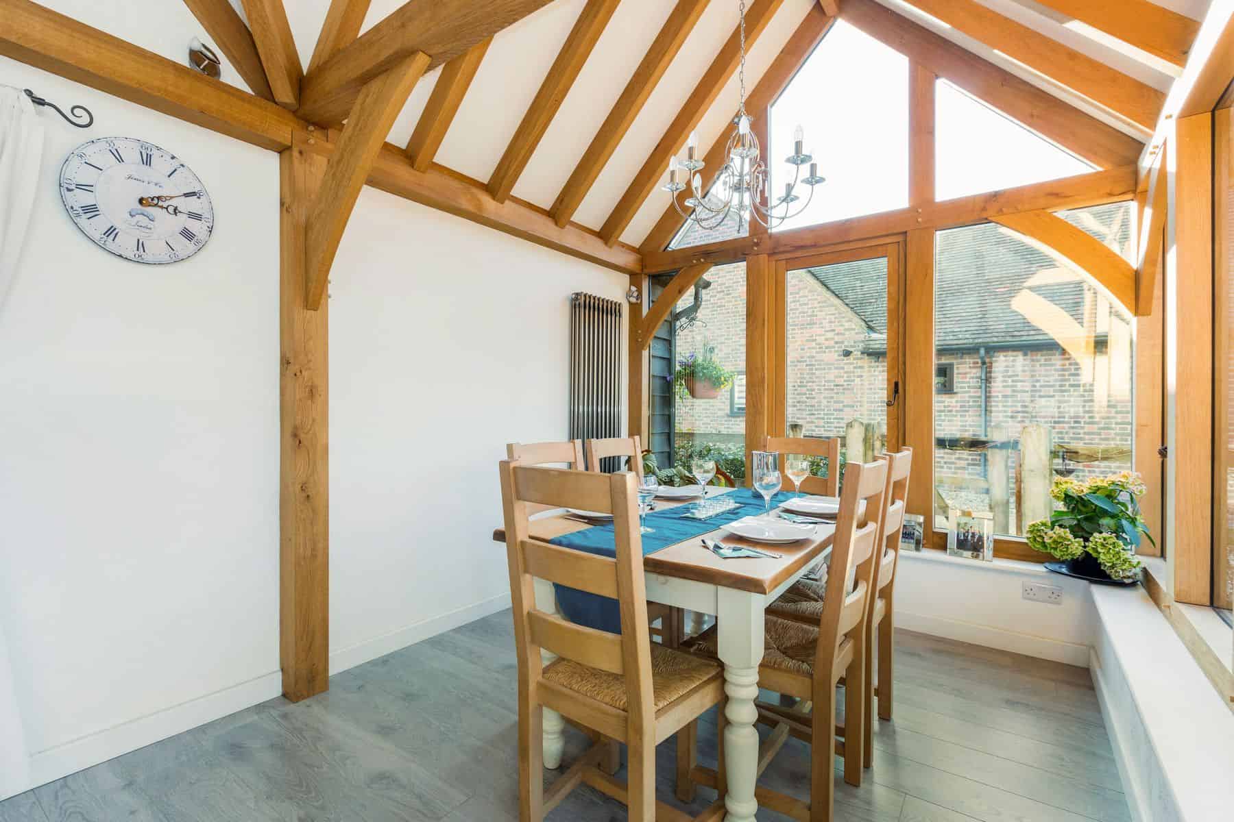 oak framed garden room interior