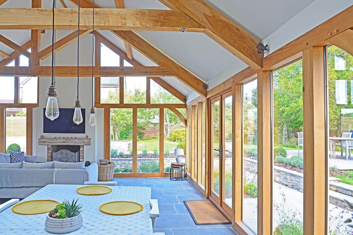 oak framed garden room interior