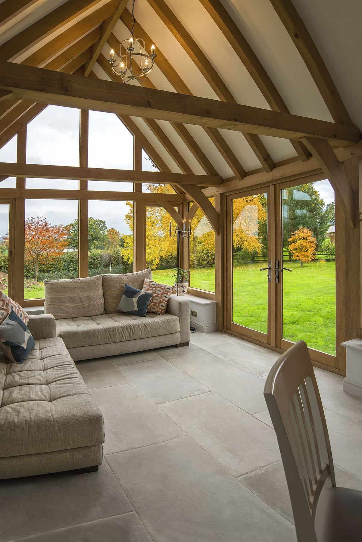 oak framed kitchen living room