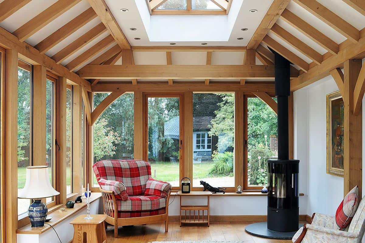 oak orangery with log burner