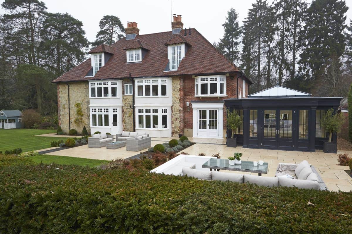 grey painted timber orangery