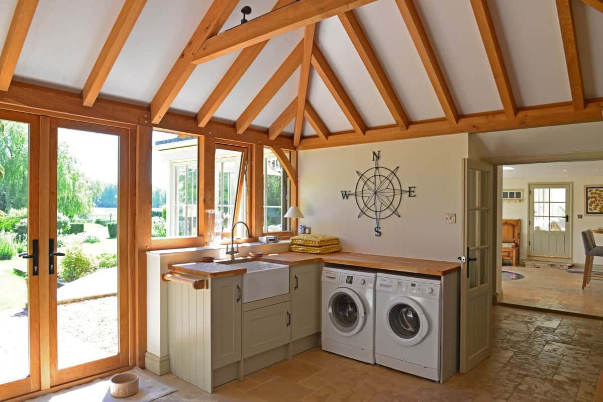 oak framed garden room interior