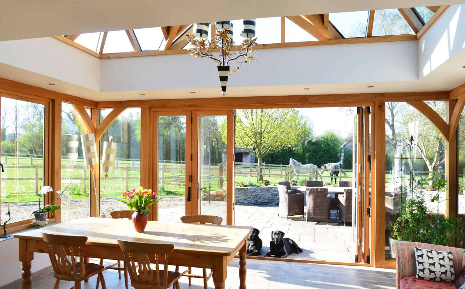 oak orangery with stone flooring