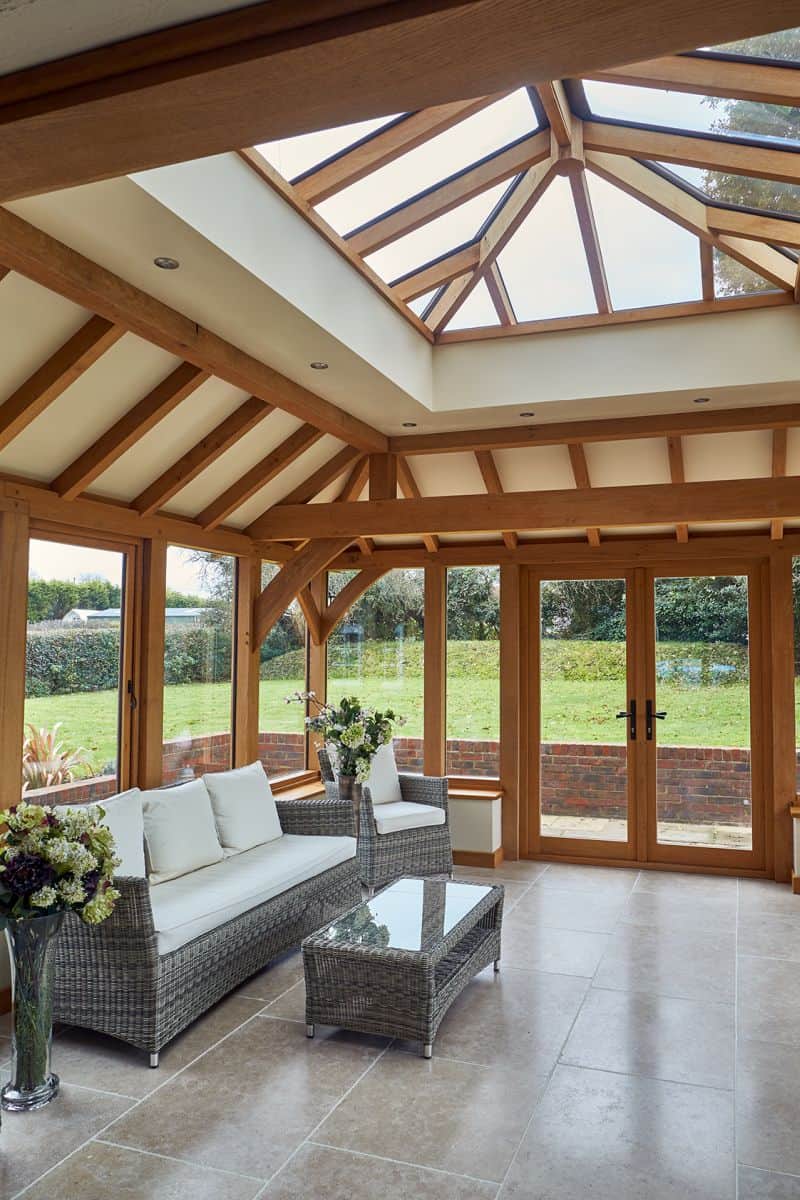 oak orangery with stone flooring