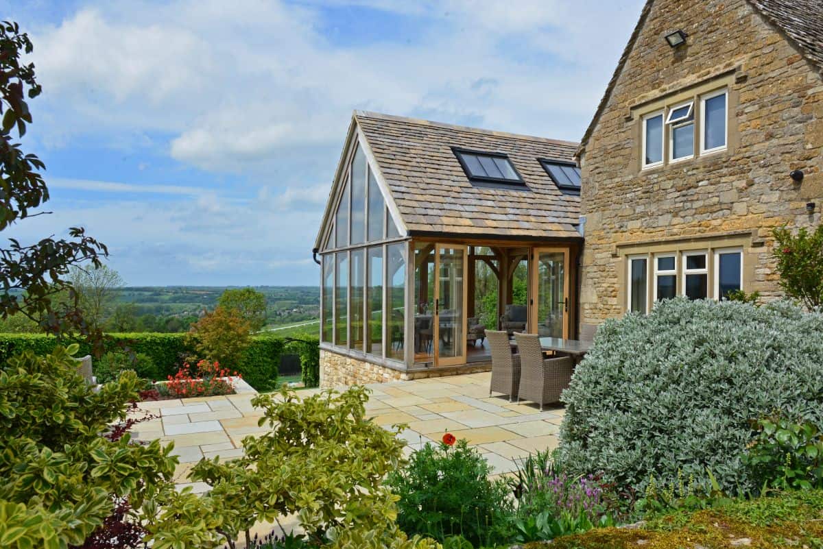 oak garden room with french doors