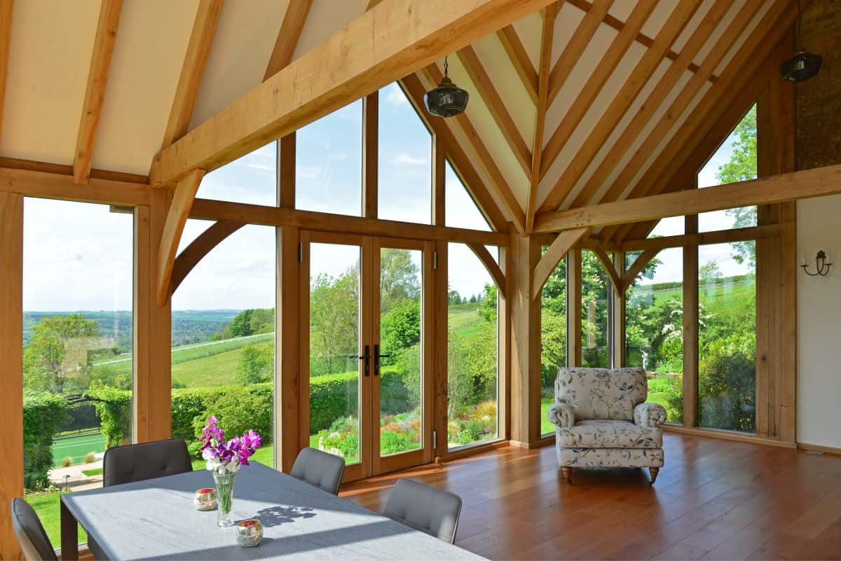 oak framed garden room interior