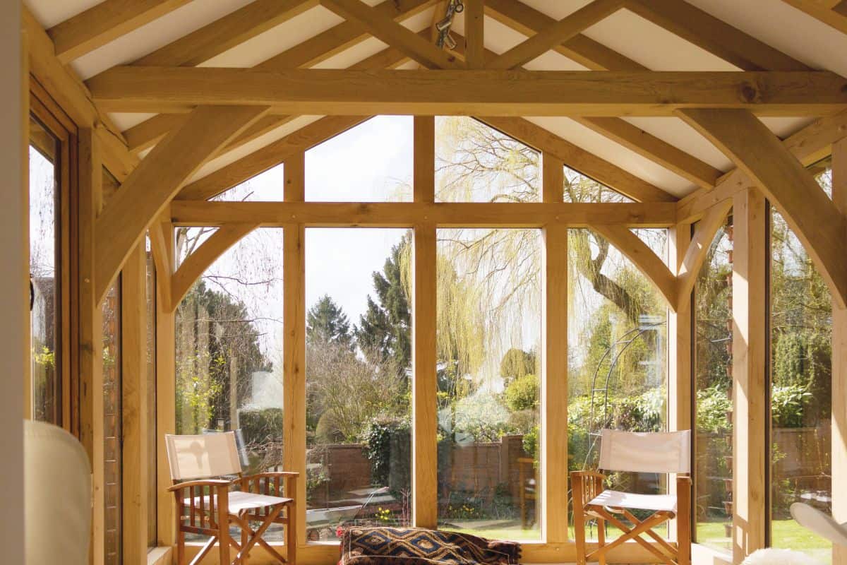 oak framed garden room interior