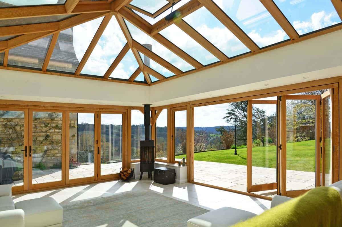 oak orangery with twin bi-folds