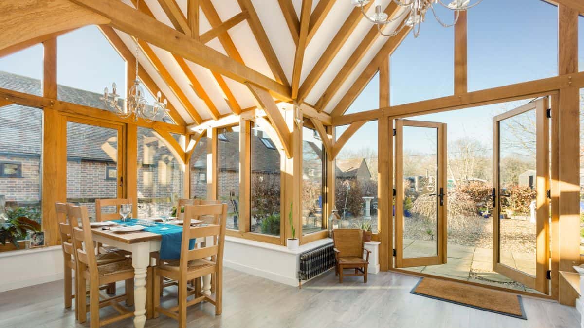 oak framed garden room barn interior