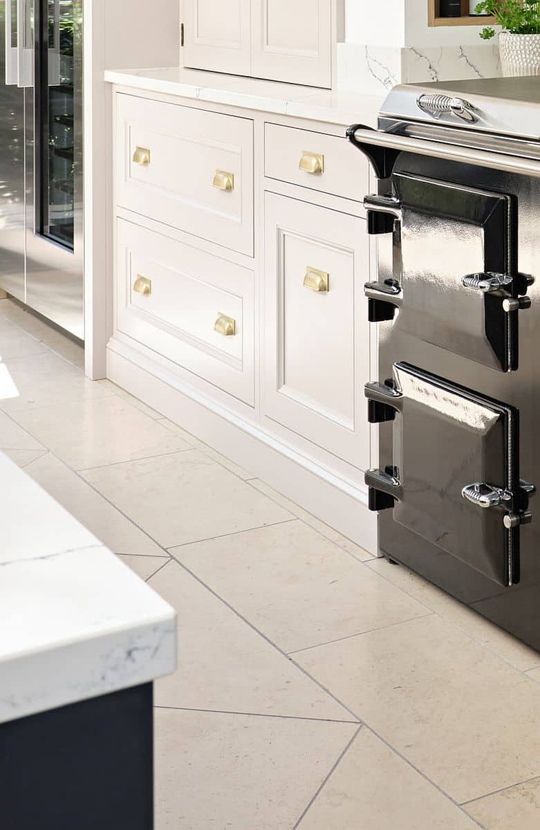 solid oak kitchen with natural stone floor