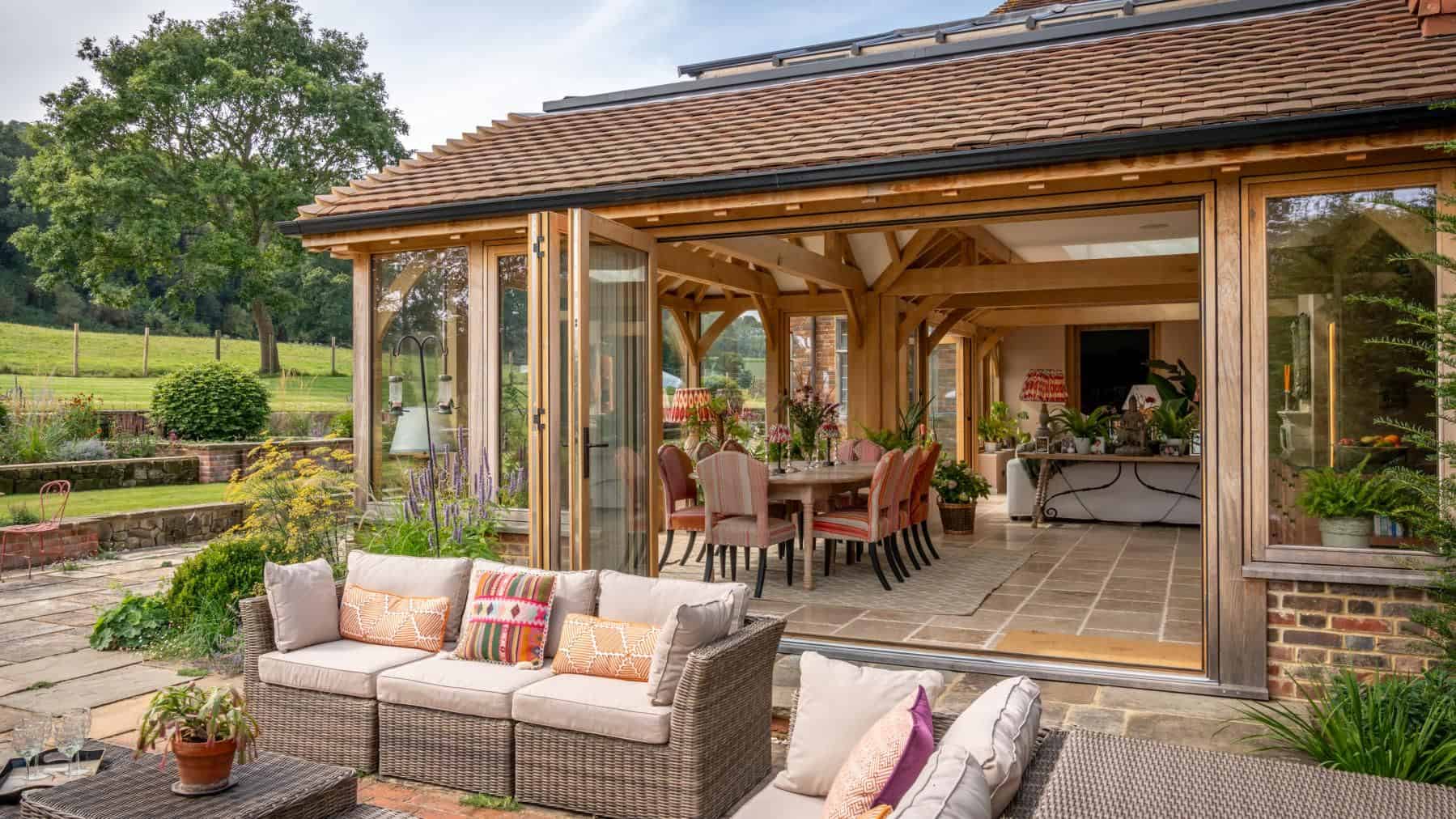 oak mansard orangery with bi-fold doors
