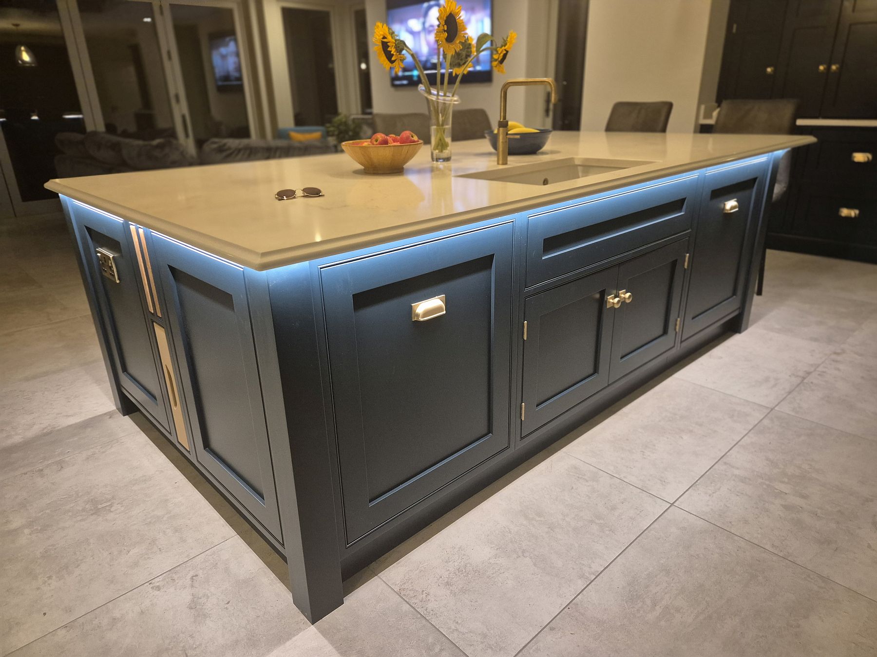 bespoke kitchen island with under worktop lighting